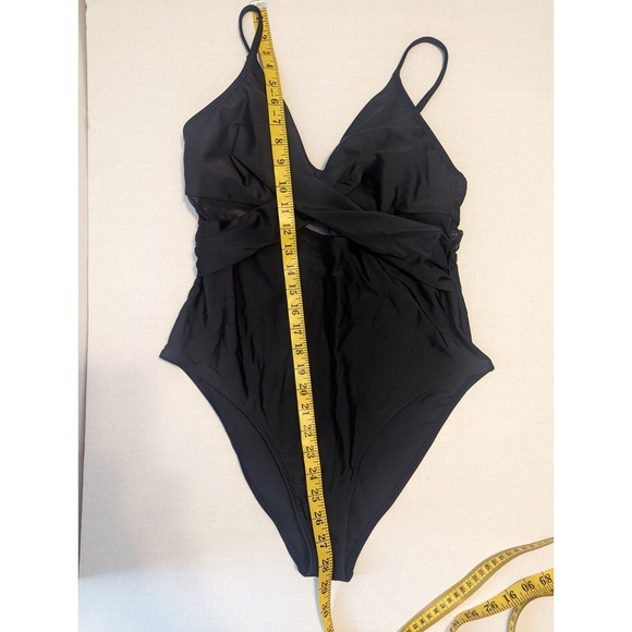 Black Mesh Wrap Front Cutout One Piece Swimsuit size Large - Picture 12 of 15